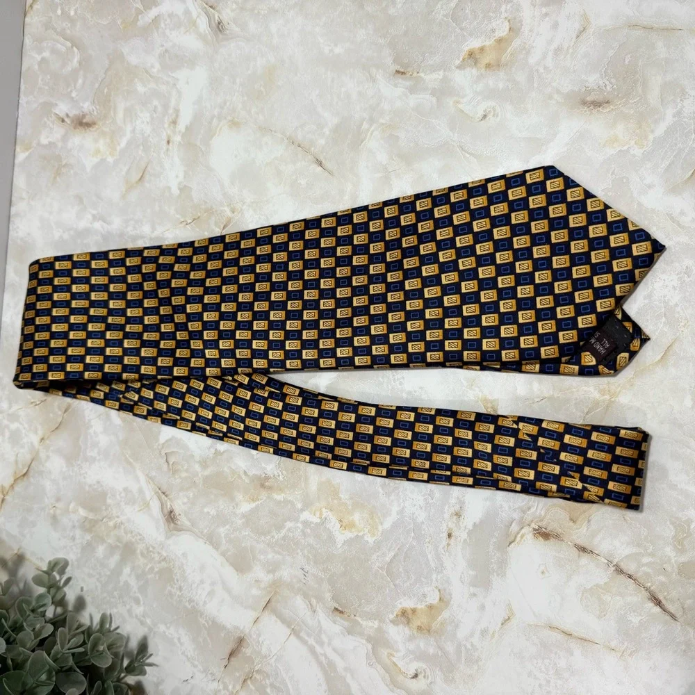 NWOT Umberto Bossi Men's‎ 100% Silk Tie Blue And Gold 3 5/8